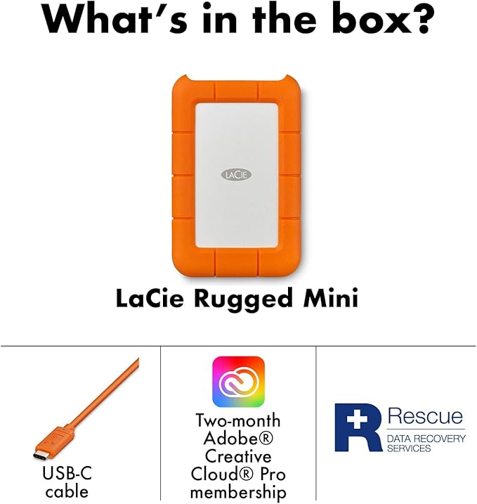 LaCie (LAC9000633) Rugged Mini 4TB External Hard Drive Portable HDD – USB 3.0 USB 2.0 Compatible Drop Shock Dust Rain Resistant Shuttle Drive For Mac And PC Computer Desktop and Laptop Orange