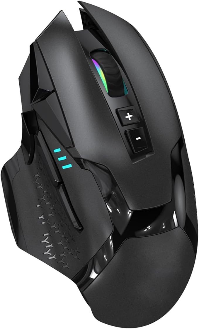 Wireless Bluetooth Mouse for Laptop Thumb Rest Ergonomic - 4000DPI Rechargeable 10 Buttons/Shortcuts USB-C RGB Silence Right Hand up for 3 Devices for Laptop Mac PC
