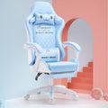Gaming Chairs for Adults Massage Computer Chair with Footrest and Lumbar Support Game Chair with 360°Swivel Seat for Office Gaming Girl (Bluefootrest)