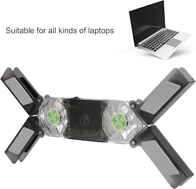 DR - 2009A Laptop Cooler Pad Foldable Cooling Stand with Dual Light - Emitting Fans Ultra - Thin Speaker for Notebook Portable ABS Cooling Fan for All Laptops Blue LED Glow Des