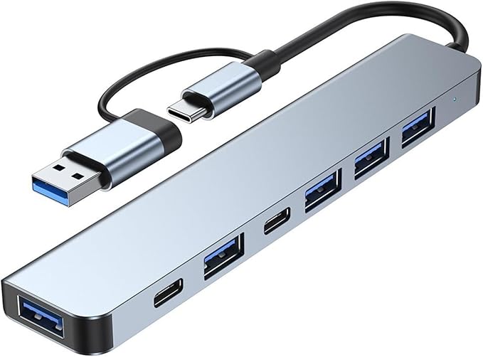 USB Hub 8 in 1 USB A/C to USB 3.0 USB 2.0 8 Ports Portable USB Splitter USB Docking Station Extender USB3.0 Audio Compatible with LaptopPC Phones