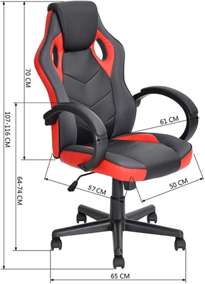 Nicer Furniture Gaming Chair Reclining Racing Game Chair Ergonomic Computer Chair for Gamer with Back Tilt and Armrest (RED)