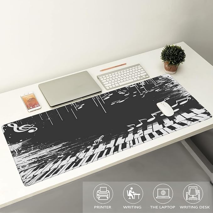White Piano Note Music Large Mouse Pad Gaming Mousepad Desk Mat for Desktop Computer Keyboard Waterproof Mouse Mat Desk Pad with Non-Slip Base for Game School Office Home 35.4 x 15.7