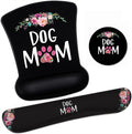 Ergonomic Mouse Pad Wrist Support Gel and Keyboard Wrist Rest Set Dog Mom Floral Design for Laptop Mac Gaming and Office Durable Comfortable and Pain Relief + Coaster