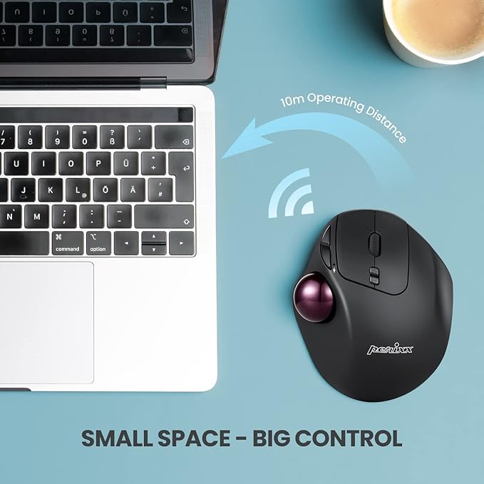 Perixx11568 Perimice-717 Wireless Trackball Mouse Build-in 1.34 Inch Trackball with Pointing Feature 5 Programmable Buttons 2 DPI Level Black