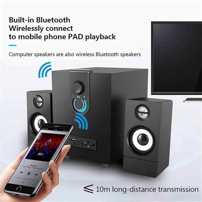 Computer Speakers for Desktop 2.1 Active Wooden Multimedia Speakers Subwoofer Computer Speakers for Desktop PC Accessories Home Office