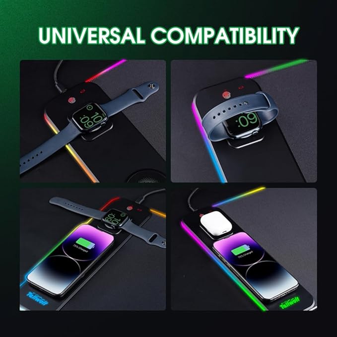 3-in-1 Wireless Charging RGB Gaming Mouse Pad 800x300mm 10 LED Light Modes Non-Slip Rubber Base USB Compatible with PC