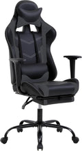 Ergonomic Gaming Chair with Footrest High Back PU Leather Office Desk Chair for Adults Teens Rolling Swivel Computer Chair (Grey)