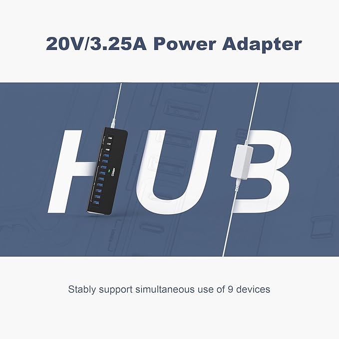 Powered USB Hub 10Gbps intpw YH9AC 12-Port USB C Hub with 10Gbps USB C 3.2 2 USB A 3.2 7 USB 3.0 2 PD 45W Charging Port 65W Power Adapter + 3.3FT Cable Aluminum USB Hub for Laptop/iPhone16/15/PC