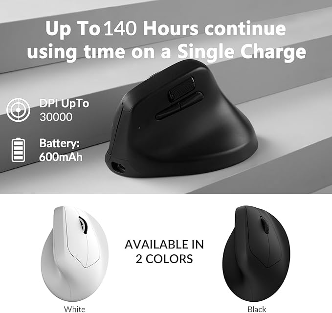 Keychron M5 Wireless Ergonomic Mouse 8000Hz Tri-Mode 2.4 GHz/Bluetooth 5.1/Wired PixArt 3950 Sensor 30000 DPI Ergonomic Lightweight Programmable Macro Button for Windows PC/Mac - Black