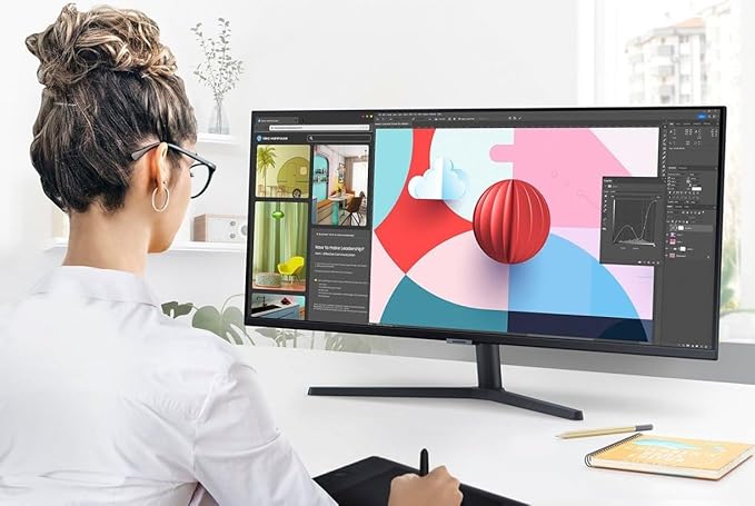 Samsung 34 S50GC Series Ultra-WQHD ViewFinity Monitor 100Hz 5ms Black Borderless Design AMD FreeSync Eye Care with HDMI Cable