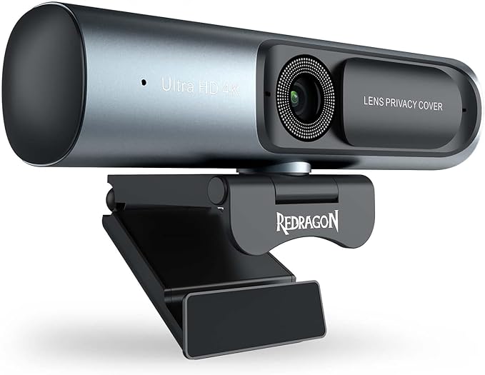 Redragon GW911 4K Webcam for PC Ultra HD with Dual Noise-Cancelling Mic PDAF Auto Focus Auto Light Correction Plug &amp Play Privacy Cover – Works w/Zoom/Teams/Skype/Google Meet