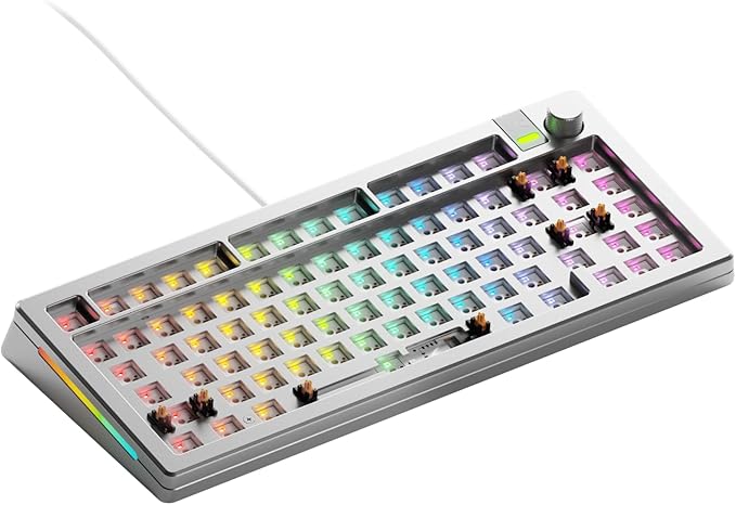 Glorious Gaming - GMMK 3 PRO Barebones Custom Keyboard Kit w/Knob Custom Modular Aluminum Body &amp Gasket System Hotswappable 75% Keyboard Sound Dampening Foam Aluminum Switch Plate(Silver)