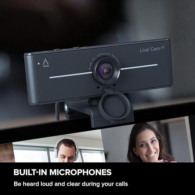 Creative Live! Cam 4K UHD USB Webcam with Backlight Compensation Up to 60 FPS 95° Wide-Angle Lens Privacy Lens Built-in Mics Plug &amp Play for PC and Mac