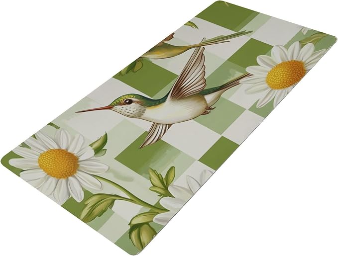 Mouse Pad Desk Mat Leather Desk Pad Large Gaming Desk Cover Protector Mat for Keyboard Computer Laptop Office Waterproof 47.2 x 23.6 Inch Checkered Green and White Hummingbirds Daisy