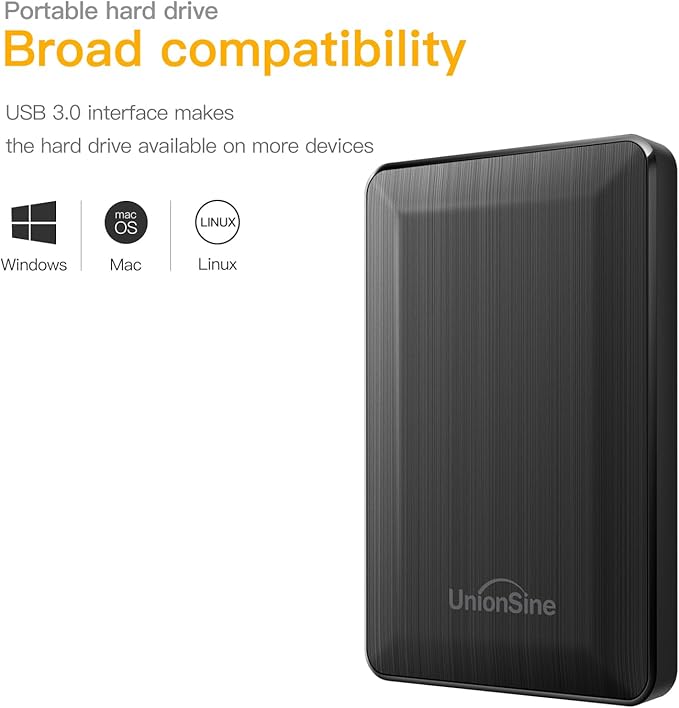 UnionSine 2.5 Portable External Hard Drive 1TB USB 3.0 Type-C HDD Storage Compatible for PS4 Xbox PC Mac TV Desktop Laptop(Black) HD3513