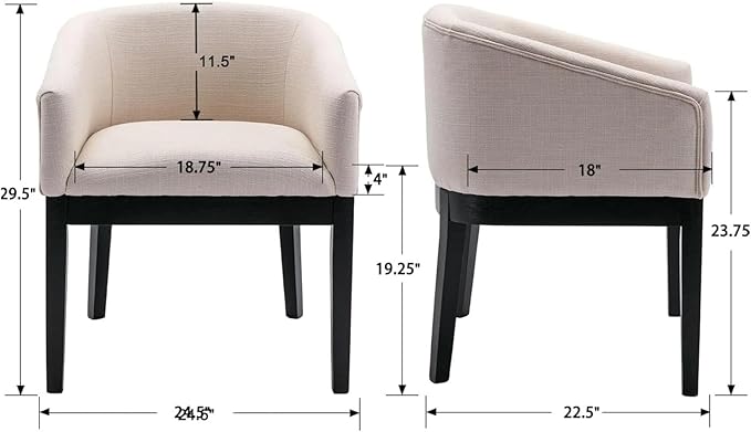 Adjustable Office Computer Chair with Armrest 1pcs Linen Fabric Upholstered Armrest Dining Chairs with Wooden Legs(White)