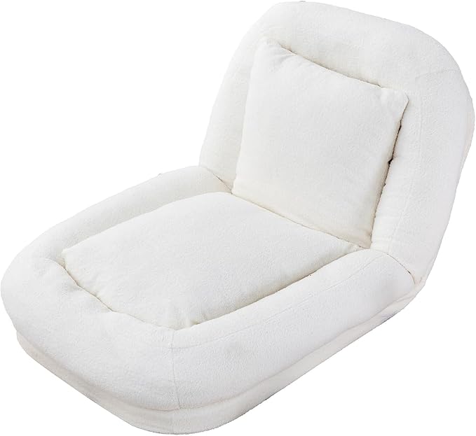 Folding Floor Lounge Chair - 5-Position Adjustable Sofa Chair for Gaming &amp Meditation Plush Ergonomic Support Portable Foldable Design for Living Room Apartment Small Space (Beige)