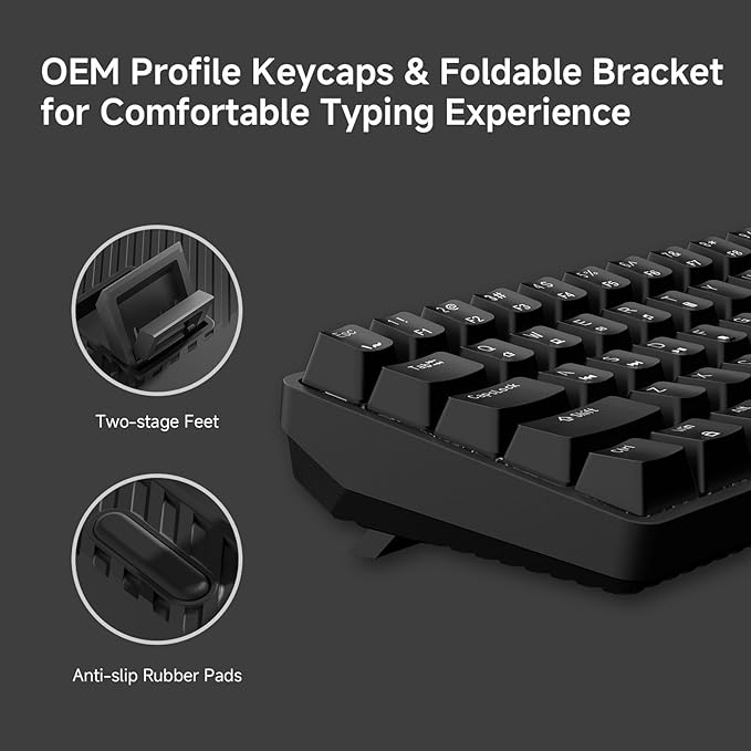 TMKB 60% Mechanical Gaming Keyboard Red Linear Switch LED Backlight Anti-Ghosting Detachable USB-C Double-Shot Keycaps 61 Keys Wired Black
