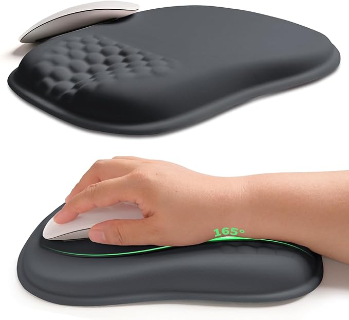 Hokafenle Ergonomic Wrist-Hugging Mouse Pad Wrist Support U-Shaped Holding Wrist Rest Mousepad for Carpal Tunnel Pain Relief with Cushioned Memory Foam Slope Massage Bulge (10.2x8.3 inDark Grey)