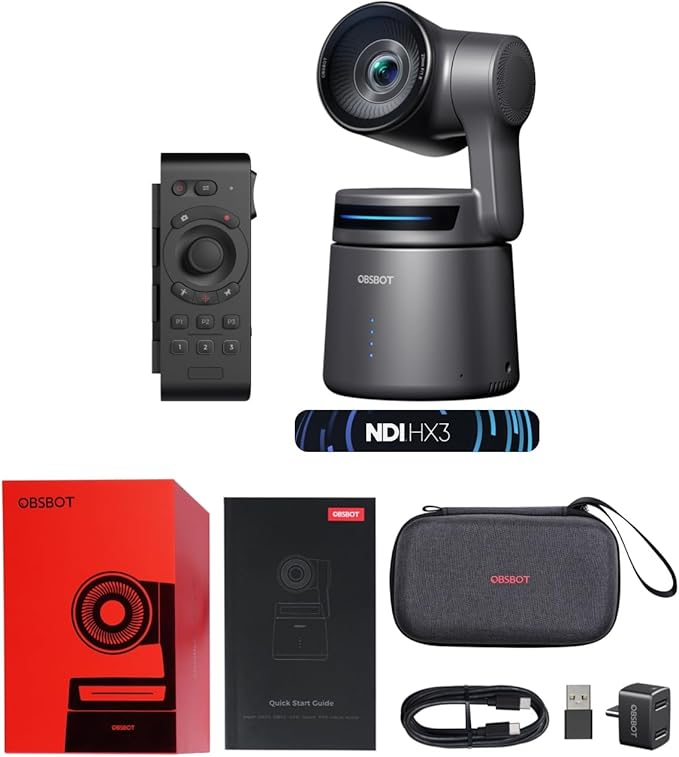 OBSBOT Tail Air NDI Streaming Camera 4K AI Tracking PTZ Camera with Intelligent APP Gesture Control HDMI/USB-C/Wireless Webcam Live Streaming Cameras (Tail Air+Remote (NDI Activated))