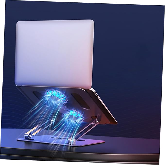Homoyoyo Adjustable Aluminum Alloy Laptop Cooler Cooling Pad with Dual Fans Foldable Elevated Notebook Cooler for Gaming and Office Use Silver
