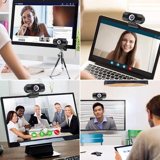 Webcam 1080P with Microphone USB Desktop Laptop Camera Mini Plug and Play Video Calling Computer Camera Built-in Mic Flexible Rotatable Clip