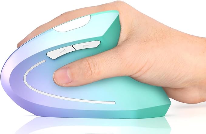 Lekvey Ergonomic Mouse Vertical Wireless Mouse Rechargeable 2.4G Optical Carpal Tunnel Mice: 800/1200 / 1600 DPI 6 Buttons for Laptop PC Mac Computer Desktop Notebook etc Green Purple