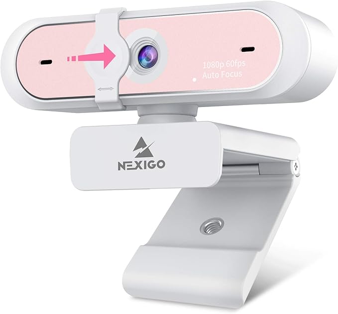 NexiGo N660P 1080P 60FPS Webcam with Software Control Dual Microphone &amp Cover Autofocus HD USB Computer Web Camera for OBS/Zoom/Skype/FaceTime/Teams/Twitch Pink