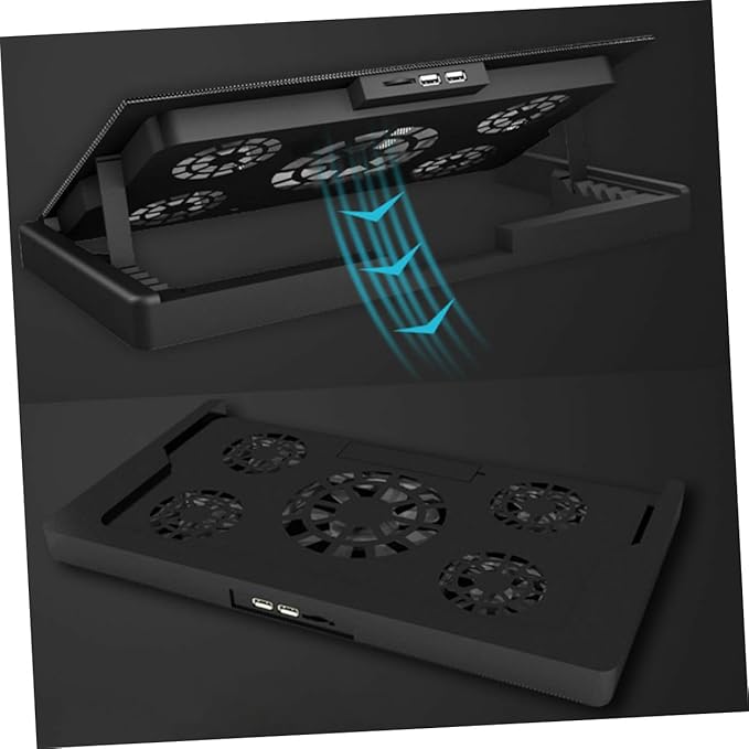 Gadpiparty Laptop Cooling Pad USB 5 Fans Cooler Base with Adjustable Stand Anti-Skid Heatsink for Gaming and Office Laptops Black
