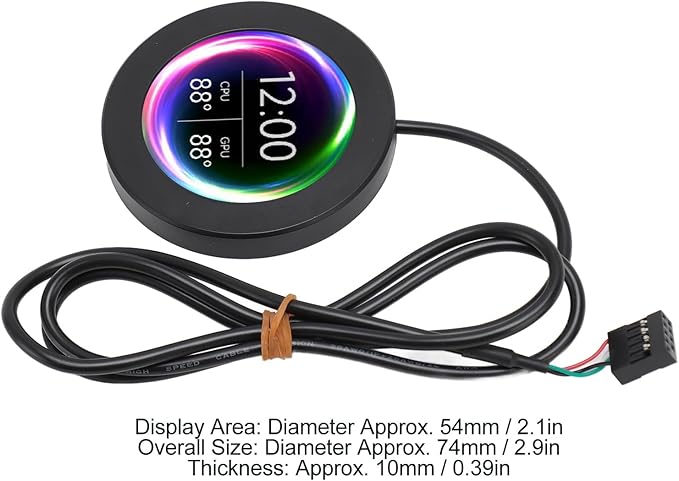 2.1inch AIO Computer Temp Monitor CPU Cooler LCD Display Screen Upgrade Kit PC Sensor Panel CPU Temp Monitor for Water Cooling Systems for aida64 (Black)
