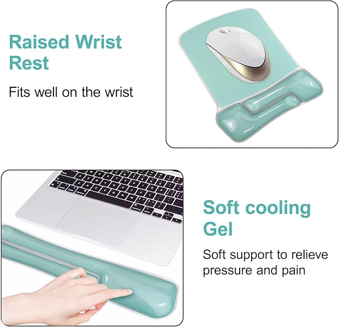 MOSISO Gel Wrist Rest Support for Mouse Pad&ampKeyboard Set Irregular Rectangular Ergonomic Mousepad Keyboard Pad Non-Slip Soft Cooling Gel Easy Typing Mat for Computer Laptop Home/Office Green