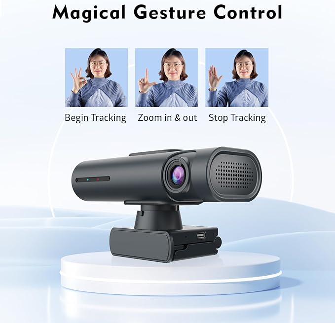 TOALLIN 2K Streaming Webcam for PC AI Tracking PTZ Webcam Gesture Control Dual Noise-Canceling Mics Ultra 95° FOV USB Web Camera for Desktop/Laptop Live Streaming Conferencing Video Calls