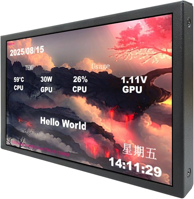 VSDISPLAY 7 Inch PC Case Screen 1280x800 Computer Temperature LCD Display with Theme Editor DIY CPU GPU RAM Data MonitoringBlack