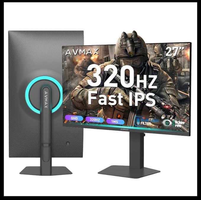 AVMAX 27 Inch Gaming Monitor 320Hz/300Hz/240HzQHD2560X1440 Fast IPSAdaptive FreeSync90% DCI-P3HDR400 SupportErgoStand 2XDP1.4&amp2XHDMI2.1P273B