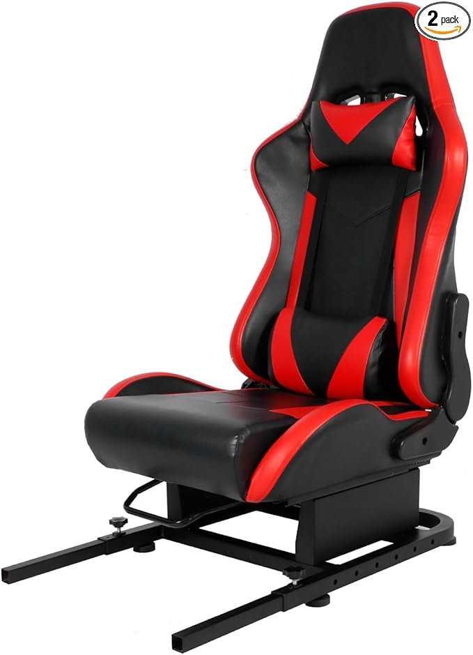 Anman Racing Simulator Cockpit Red Seat/Flight Sim Game Chair with Neck Pillow Lumbar and Matching Bottom Support BracketSeat Belt Drilling Support for DIY