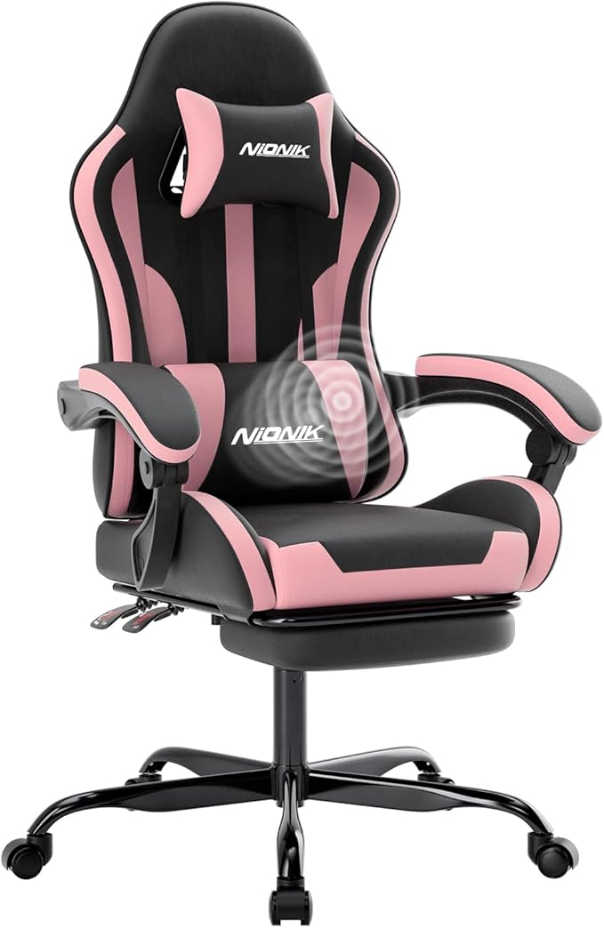 Gaming Chair Ergonomic Computer Chair with Footrest and Lumbar Support Height Adjustable Game Chair with 360°-Swivel Seat and Headrest and for Office or Gaming Blackpink
