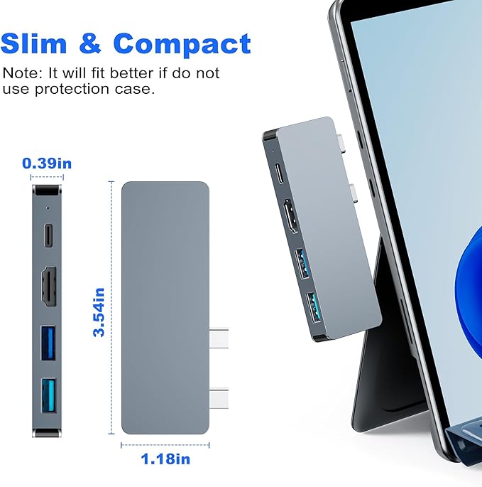 Surface Pro 11 Hub Adapter Microsoft Surface Pro 9/10/11/X Docking Station with 4K HDMI USB C Thunderbolt 4(8K Display+40Gbps Data+100W PD) USB 3.0/2.0 - USB C Hub Adapter for Surface Pro 11/10/9/X