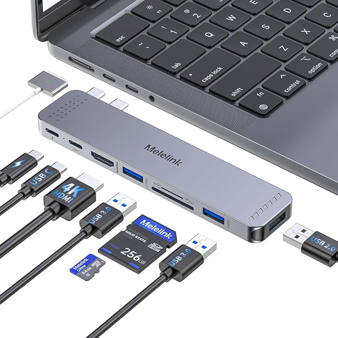USB C Hub Adapter for MacBook Pro/Air M5 M4 M3 M2 M1 2025-2018 13 15 16 Mac Multiport Adapter 8 in 2 MacBook Accessories Dongle with HDMI 4K Thunderbolt 3 USB C&ampA Data Ports SD TF Card Rea