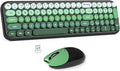Wireless Keyboard and Mouse Combo MOWUX Compact Typewriter Retro Round Computer Keyboard Cute Optical Mouse Wireless Plug and Play for Laptop PC Computer- Black Green Gradient