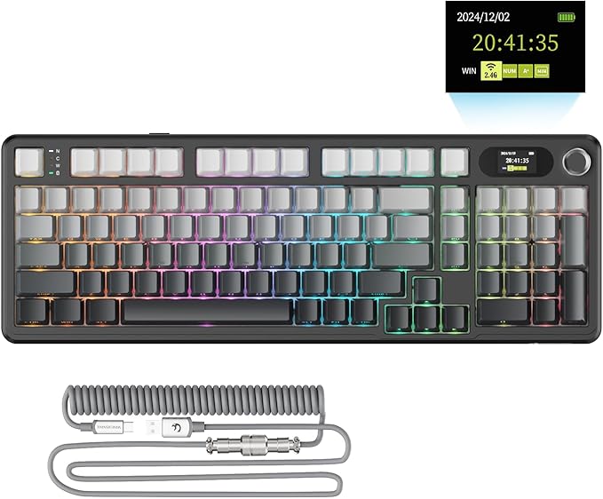 ATTACK SHARK X98PRO Wireless Mechanical KeyboardMulti-Function Knob&ampTFT ScreenTri-Mode BT/2.4G Hz/USB-C Wired KeyboardHot-Swappable RGB Backlit4000mAh Cloud Drivefor Win/Mac/Linux-Moonlit Nig