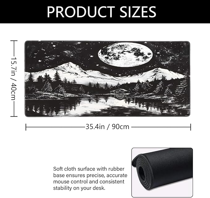 Black Forest Moon Large Mouse Pad Gaming Mousepad Desk Mat for Desktop Computer Keyboard Waterproof Mouse Mat Desk Pad with Non-Slip Base for Game School Office Home 35.4 x 15.7