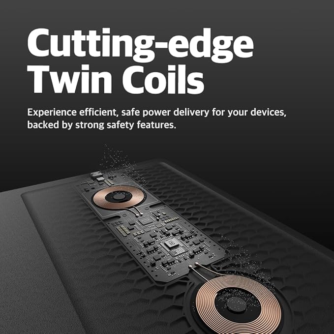 POUT H3 PRO Dual Qi Wireless Charging Mouse Pad – Dual Fast Wireless Chargers for Smartphones and Earbuds – Smooth Surface with Anti-Slip Base for Home and Office Use (Cold Black)