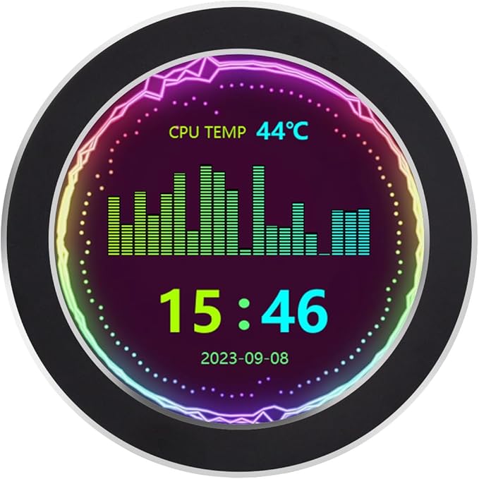 Waveshare 2.8 CPU/GPU Cooler Round LCD Display AIO Computer Temp Monitor for Water Cooling Systems Side Prebuilt Gaming PC Parts Black