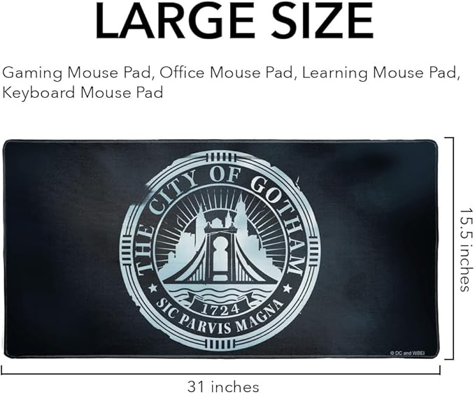 The Batman Gotham City Seal Large Gaming Mouse Pad Desk Mat with Stitched Edges Non-Slip Base for Gamer Home and Office 31.5 x 15.7