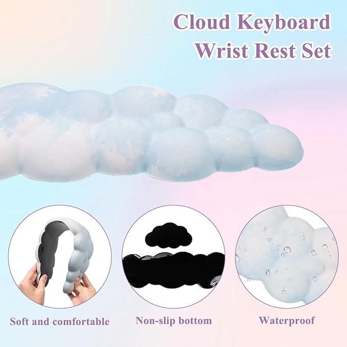 Gaming Desk Mat with Keyboard Wrist Rest Set 4 in 1 Large Mouse Pad &amp Cloud Keyboard Wrist Rest&amp Mouse Wrist Rest&ampCoaster Comfort and Support for Typing and Gaming(Blue)