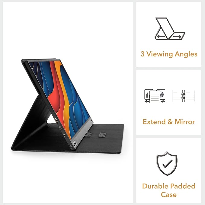 SideTrak  Solo Portable Laptop Monitor 15.6” FHD 1080P LCD Screen | Works with Mac PC Chrome PS4 Xbox Raspberry Pi &amp More | Powered by USB or Mini HDMI | Detachable Padded Case and Kickstand