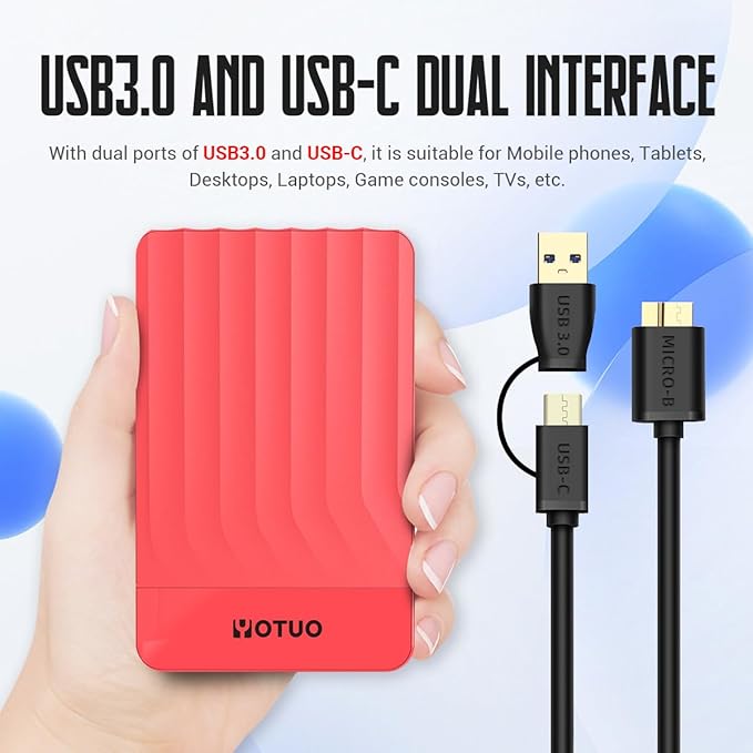 Portable External Hard Drive Storage Expansion Mobile HDD USB 3.0 for PC Mac Desktop Laptop PS4 PS5 Xbox One X/S Xbox 360 Xbox Series X/S Office &amp Game (Red 500GB)