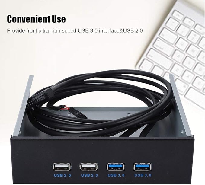 ASHATA 5.25 Front Panel4 USB Port Optical Drive Front PanelMultifunction 5.25 Inch 19 Pin/9Pin to USB 3.0 USB 2.0 4 Port Metal Optical Drive Bay for 7 32