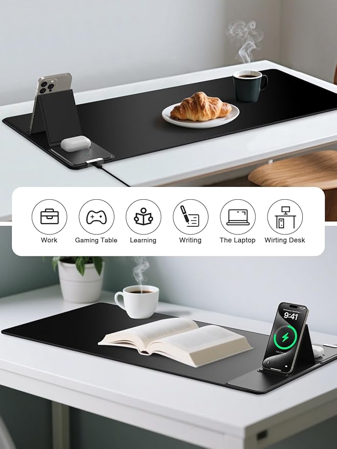 Mouse Pad with Foldable Phone Holder Wireless Charging Desk Mat 31.5x15.8 Large Mousepad with Superior Micro-Weave Cloth XXL Desk Pad with Non-Slip Waterproof Keyboard Pad for Home &amp Office